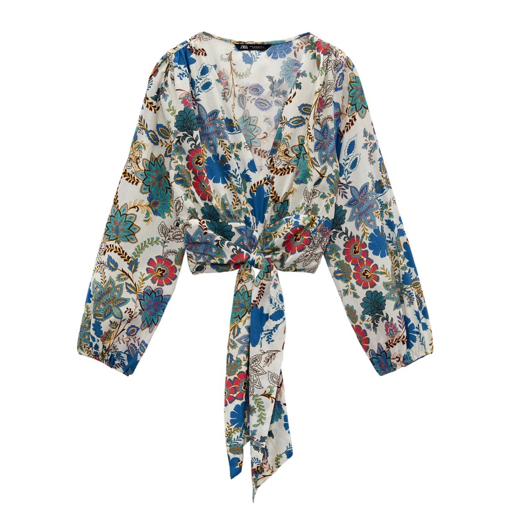Zara Floral Print Wrap Cropped Blouse in Size XSmall (Worn ONE time)